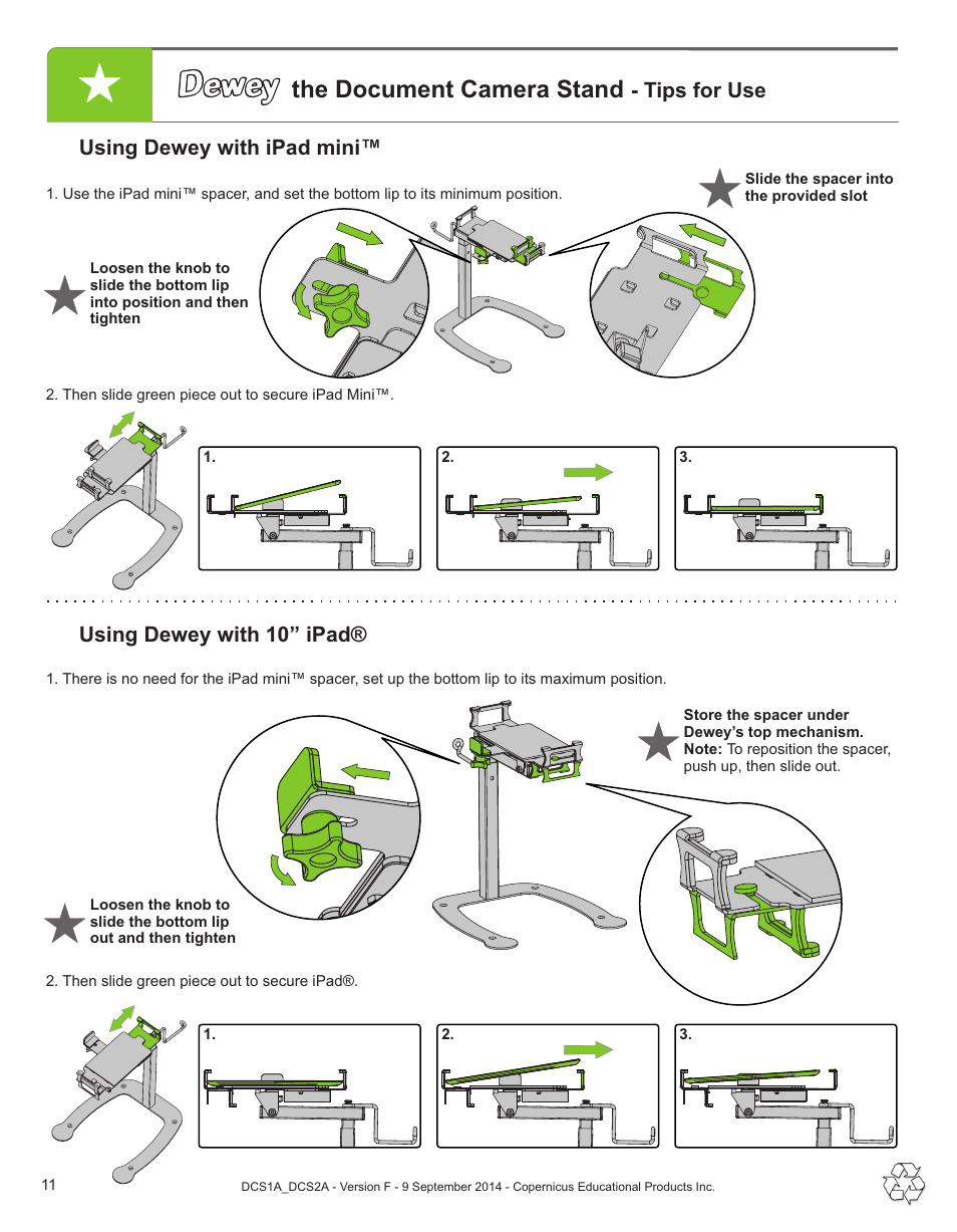 The document camera stand | Copernicus DCS2A User Manual | Page 11 / 14