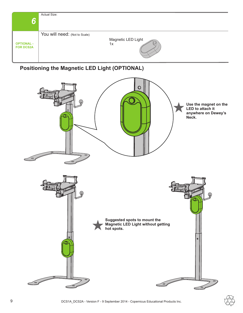 Positioning the magnetic led light (optional) | Copernicus DCS2A User Manual | Page 9 / 14