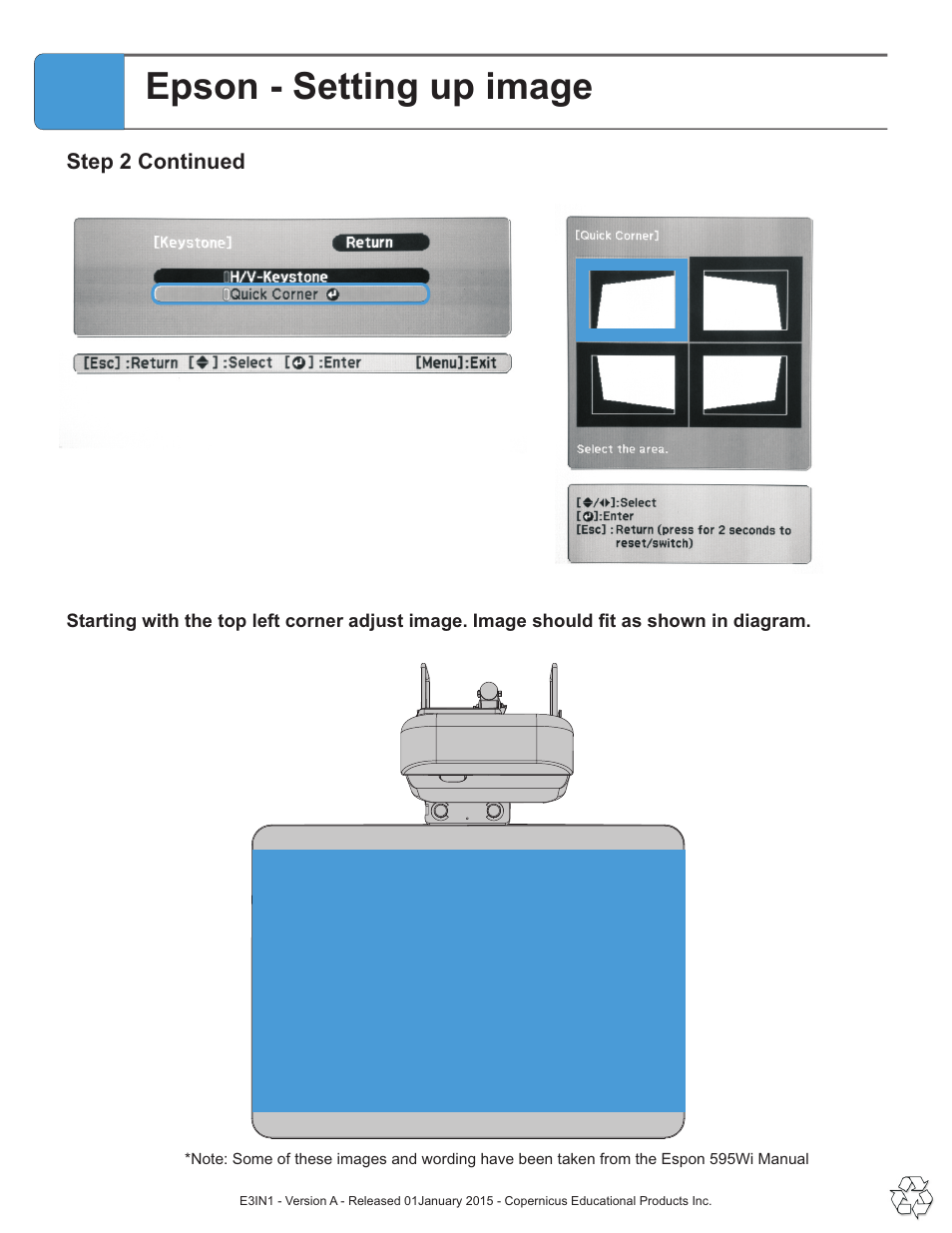Epson - setting up image | Copernicus E3IN1 User Manual | Page 11 / 19
