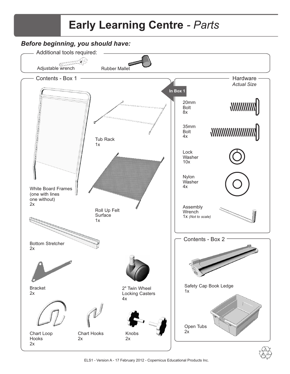 Early learning centre - parts, Before beginning, you should have | Copernicus ELS1 User Manual | Page 2 / 3