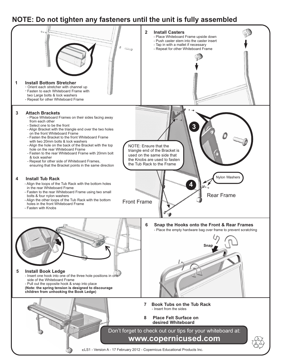 Front frame rear frame | Copernicus ELS1 User Manual | Page 3 / 3