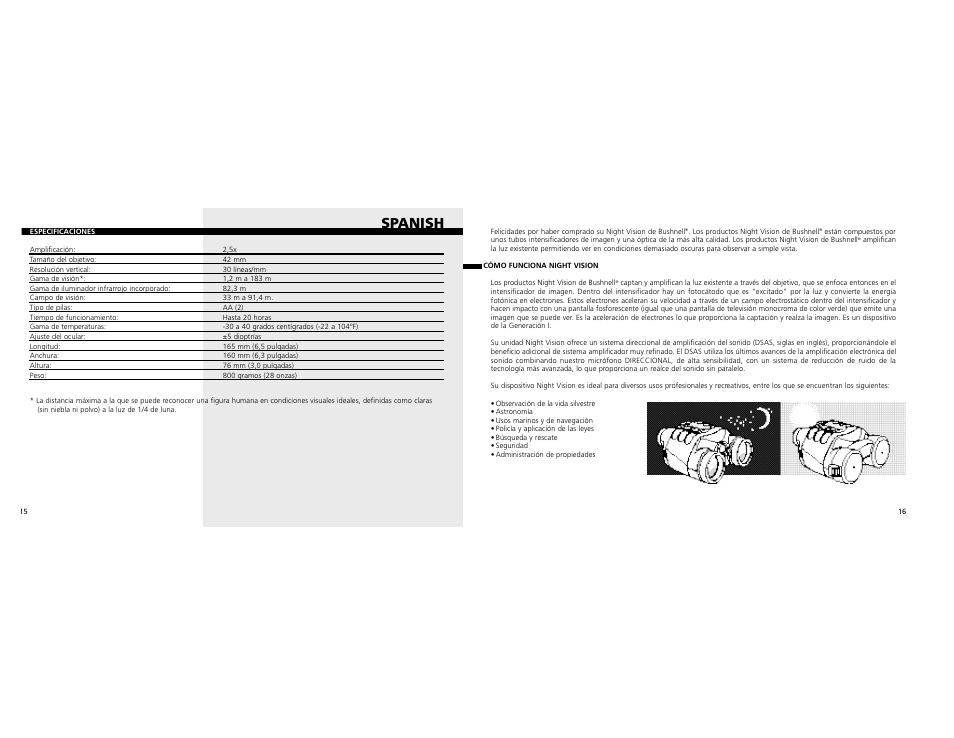 Spanish | Bushnell 26-04002.5x42 User Manual | Page 9 / 14