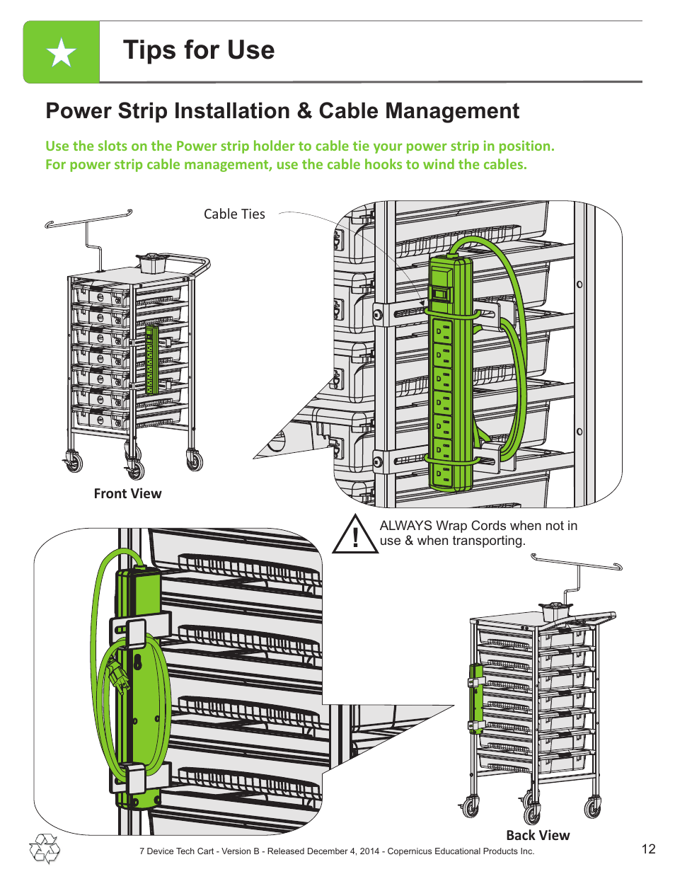 Tips for use, Power strip installation & cable management | Copernicus IPT102 User Manual | Page 12 / 14