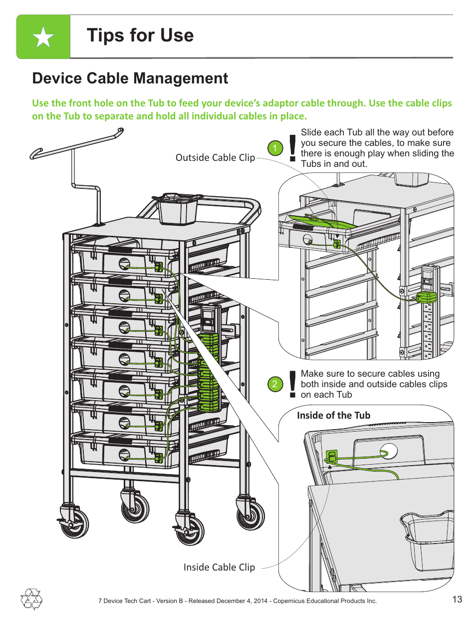 Tips for use, Device cable management | Copernicus IPT102 User Manual | Page 13 / 14