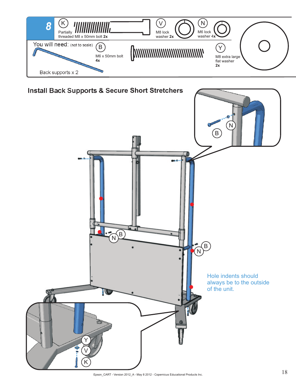 Install back supports & secure short stretchers | Copernicus IR400 User Manual | Page 18 / 51