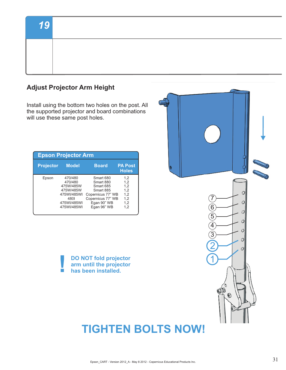 Tighten bolts now | Copernicus IR400 User Manual | Page 31 / 51