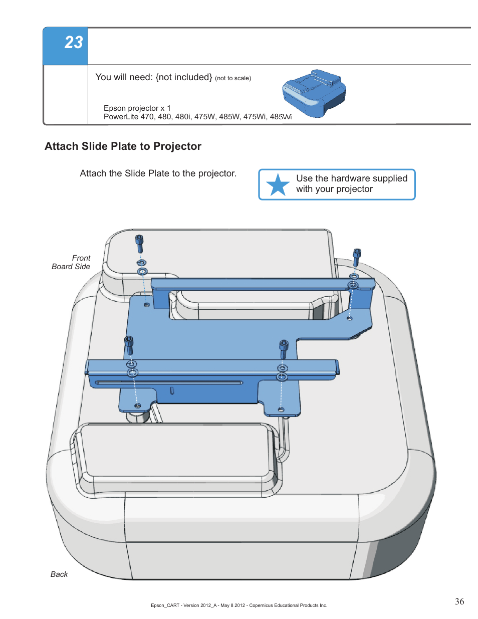 Attach slide plate to projector | Copernicus IR400 User Manual | Page 36 / 51