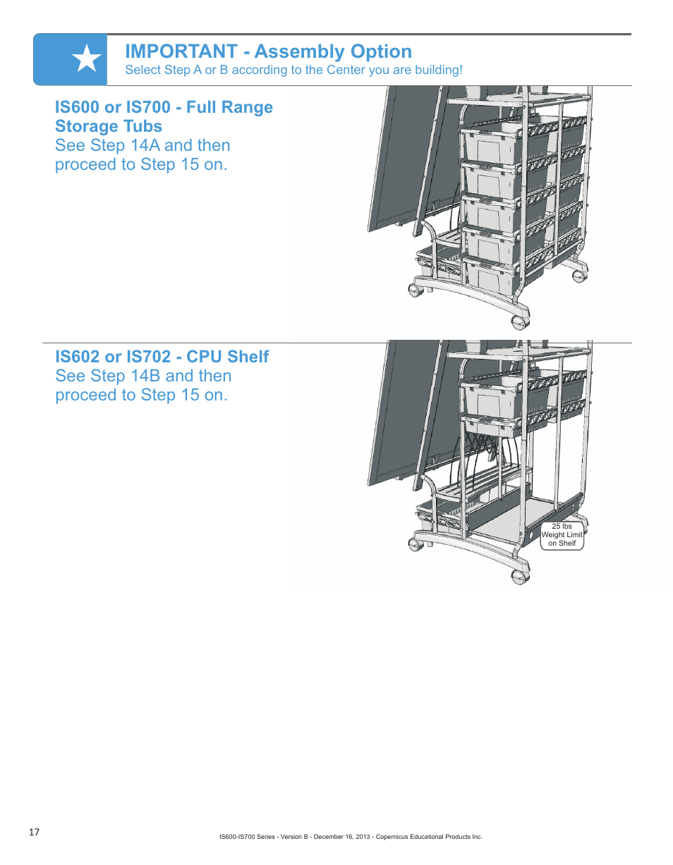 Important - assembly option | Copernicus IS702 User Manual | Page 17 / 40