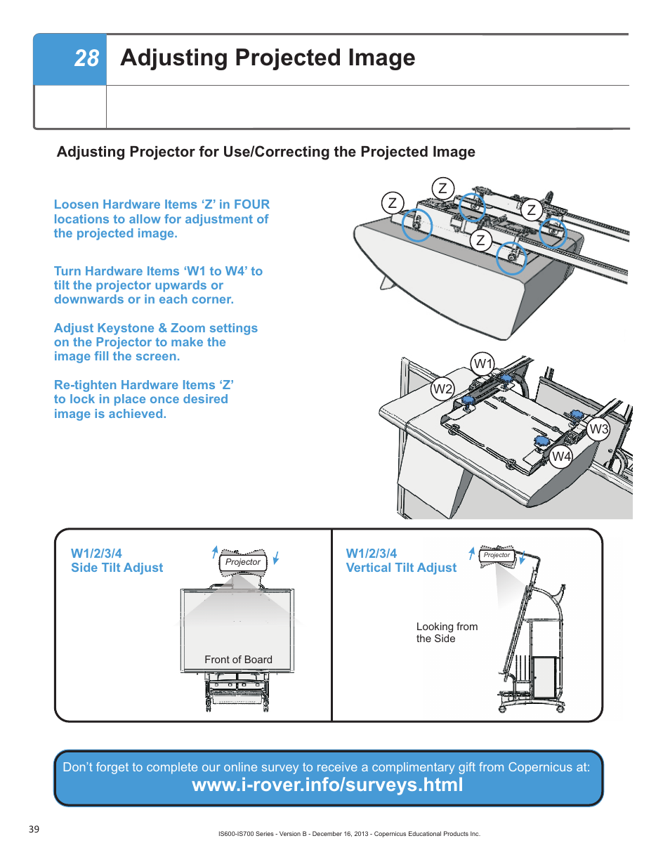 Adjusting projected image | Copernicus IS702 User Manual | Page 39 / 40