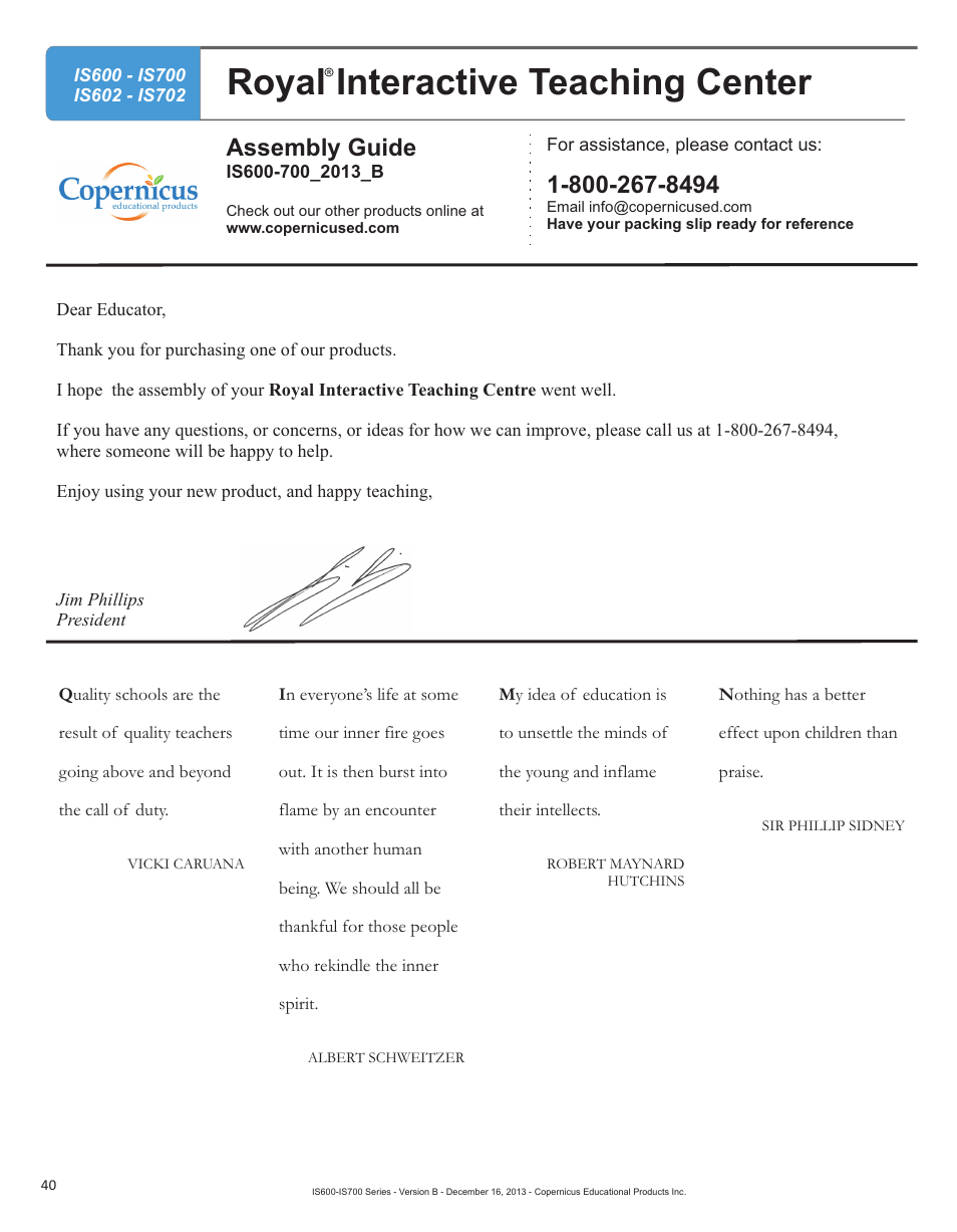 Royal teaching center interactive, Assembly guide | Copernicus IS702 User Manual | Page 40 / 40