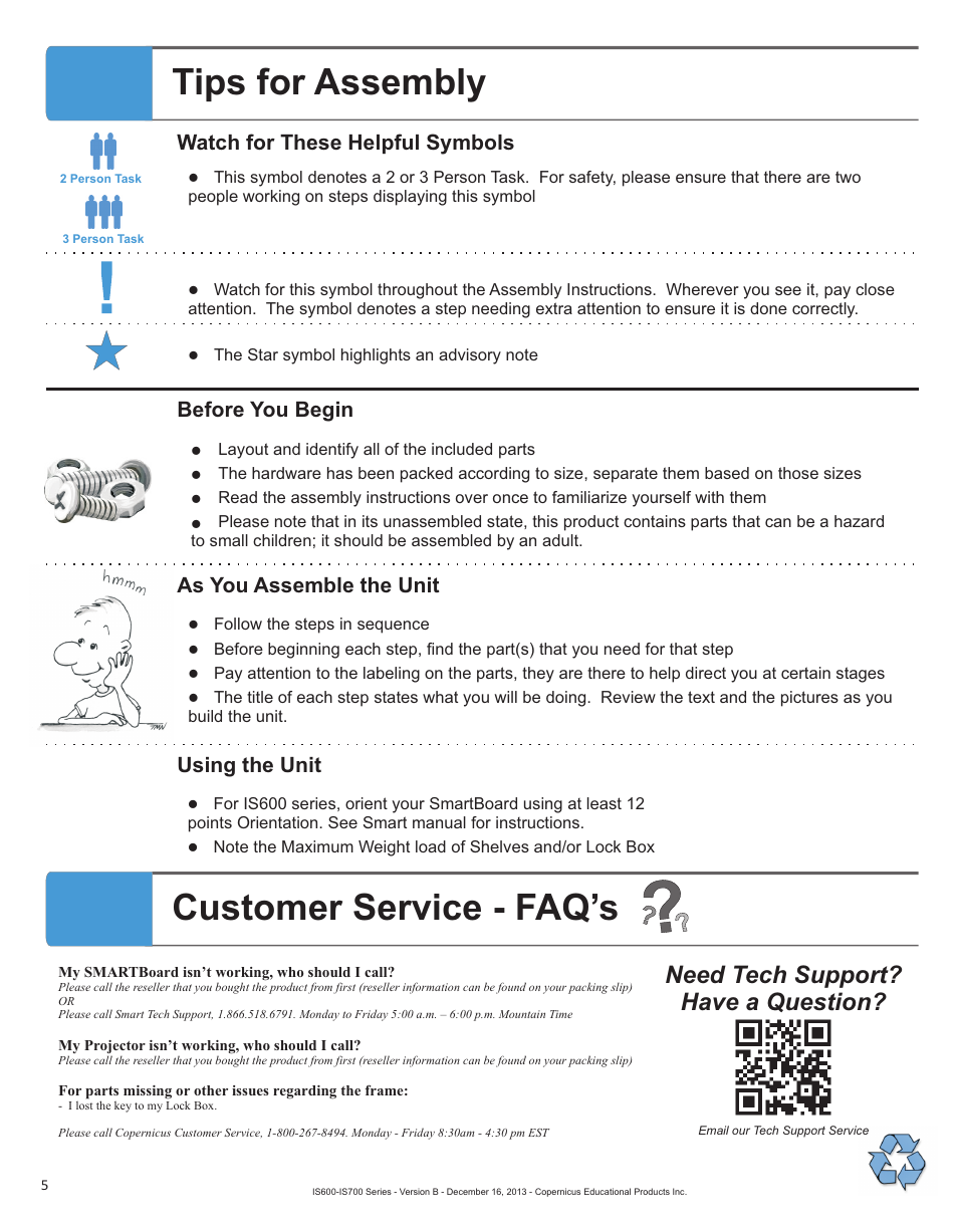 Tips for assembly, Customer service - faq’s, Need tech support? have a question | Using the unit | Copernicus IS702 User Manual | Page 5 / 40