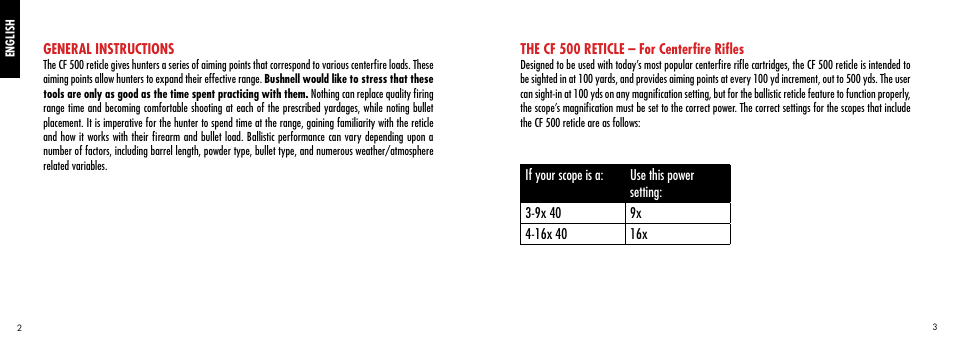 Bushnell CF 500 User Manual | Page 2 / 14
