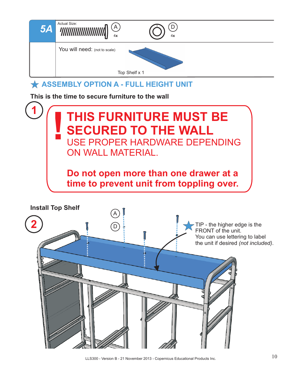 This furniture must be secured to the wall | Copernicus LLS300 User Manual | Page 10 / 19