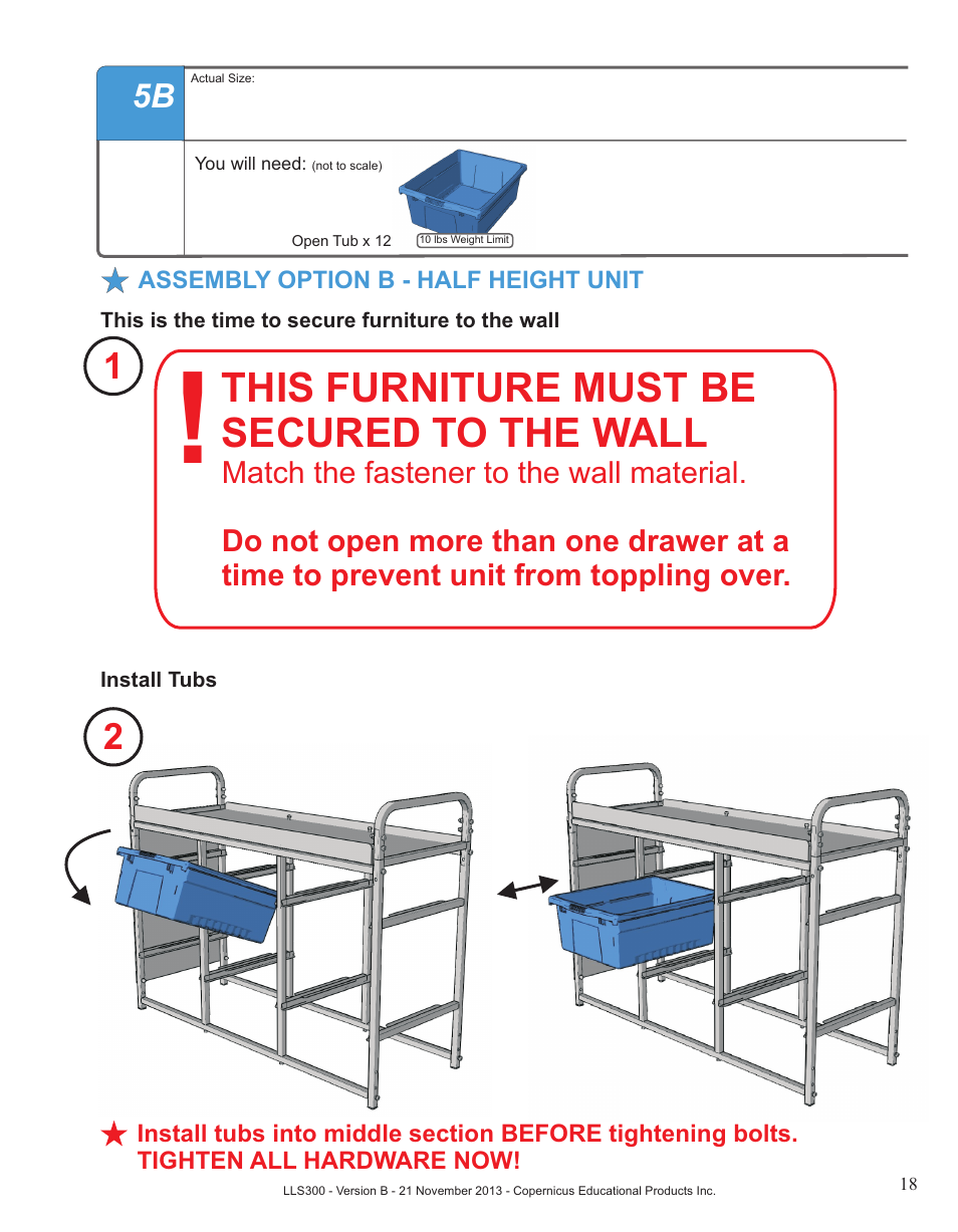 This furniture must be secured to the wall | Copernicus LLS300 User Manual | Page 18 / 19