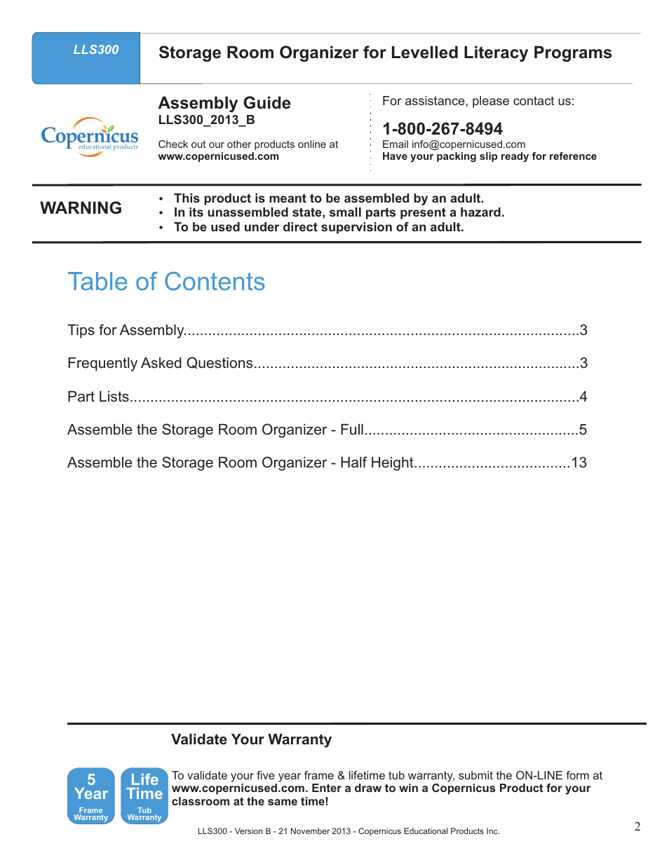 Copernicus LLS300 User Manual | Page 2 / 19