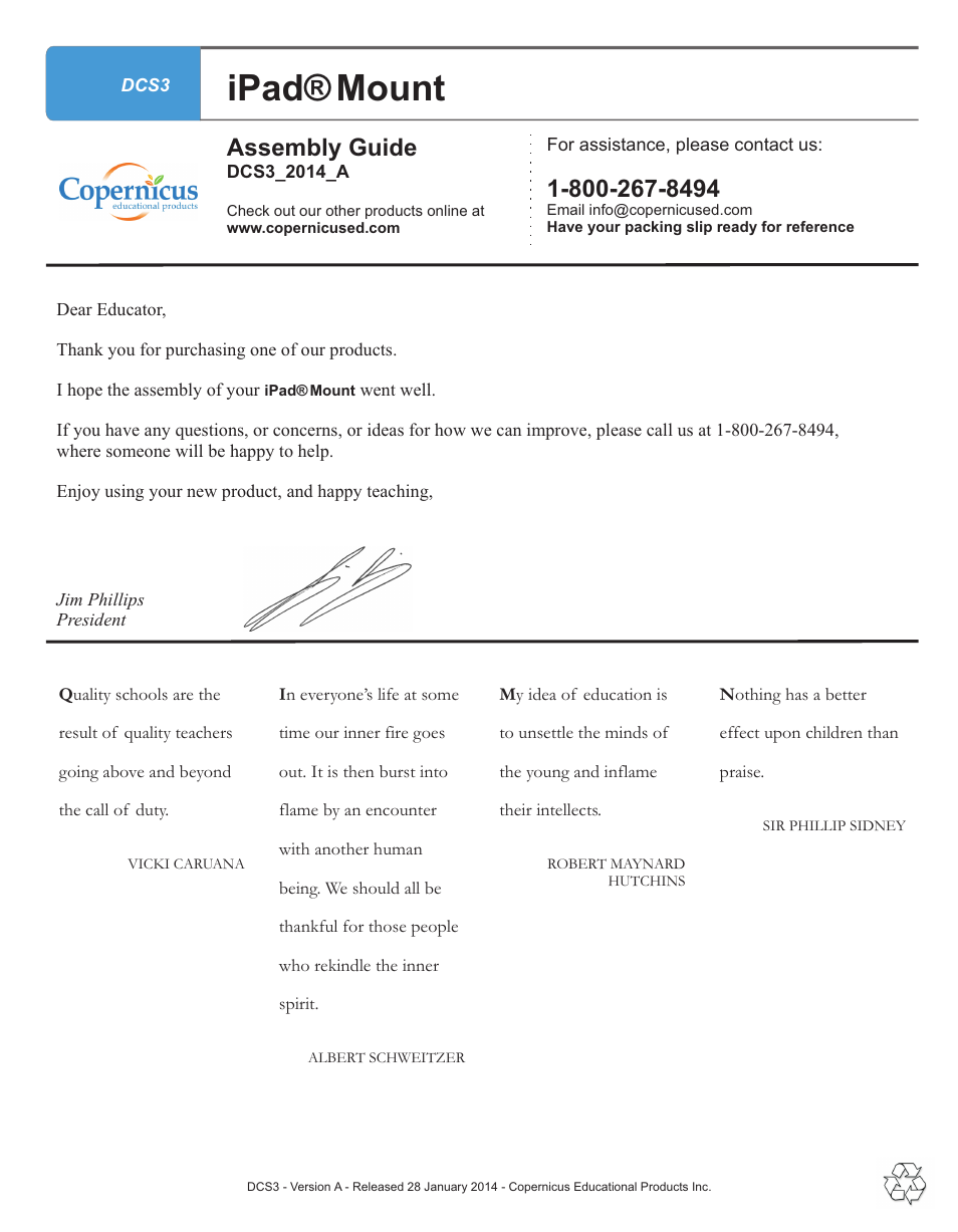 Ipad® mount, Assembly guide | Copernicus RC110 User Manual | Page 4 / 4