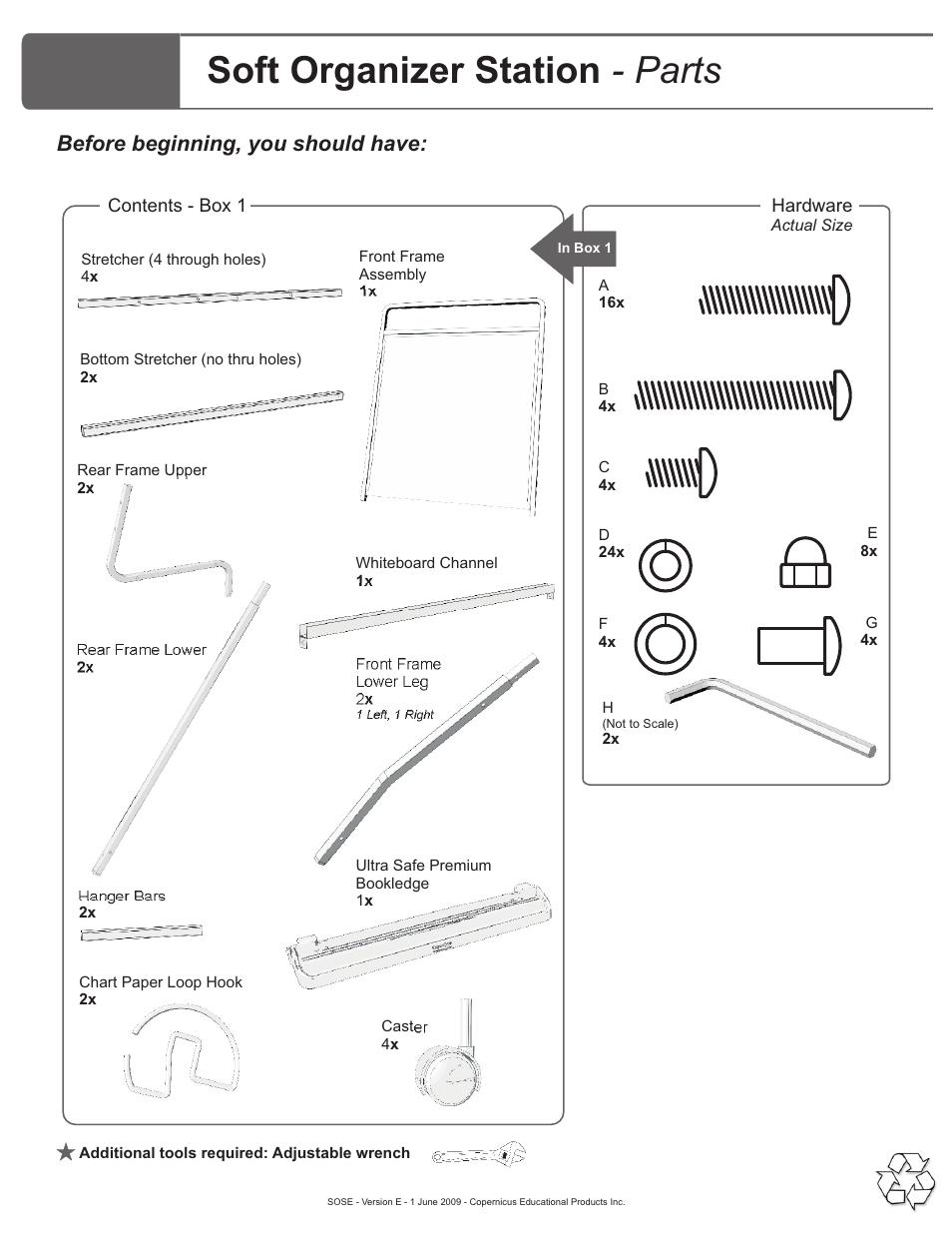 Parts list, Soft organizer station - parts, Before beginning, you should have | Copernicus SOSE1 User Manual | Page 2 / 15