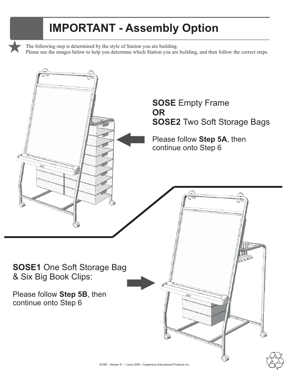 Important - assembly option, Sose or sose2 two soft storage bags | Copernicus SOSE1 User Manual | Page 8 / 15