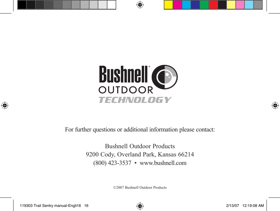 Bushnell 11-9303 User Manual | Page 16 / 16