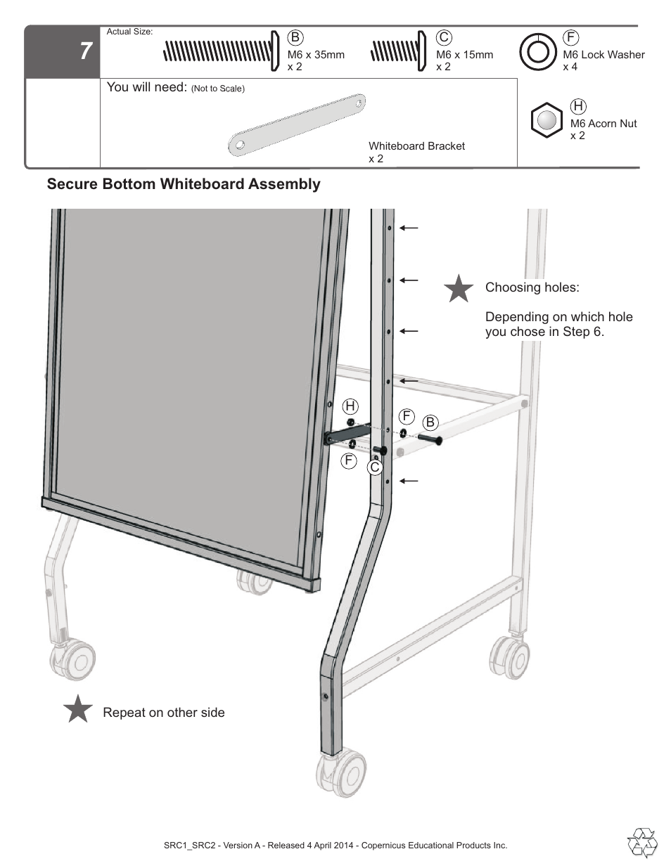 Step 7, Secure bottom whiteboard assembly | Copernicus SRC2 User Manual | Page 7 / 10