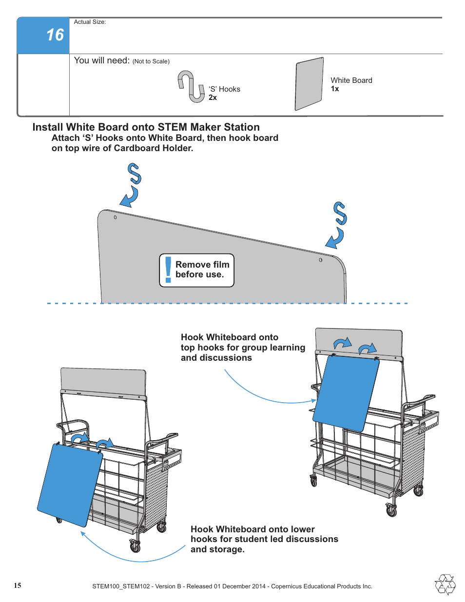 Install white board onto stem maker station | Copernicus STEM102 User Manual | Page 15 / 18