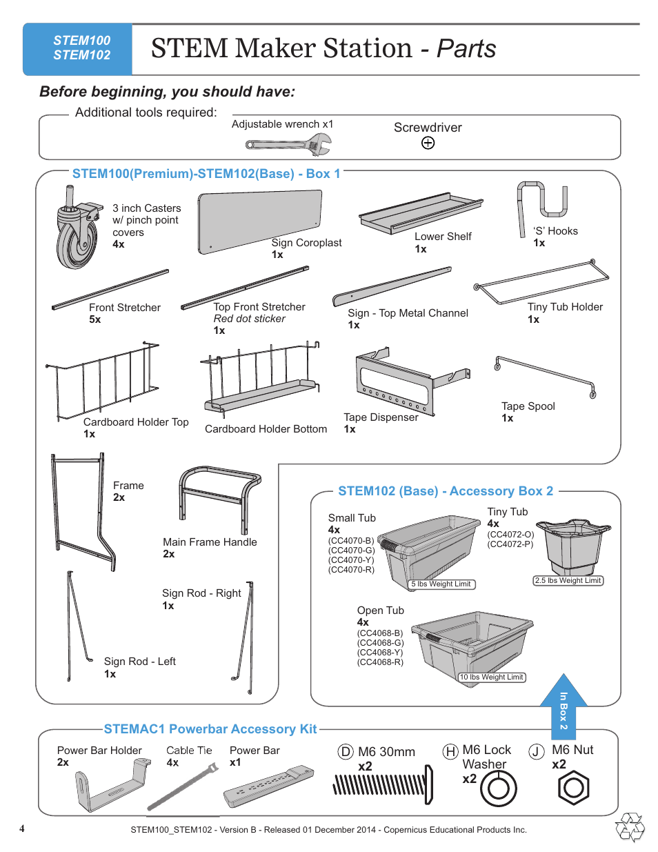 Parts list, Stem maker station - parts, Before beginning, you should have | Copernicus STEM102 User Manual | Page 4 / 18