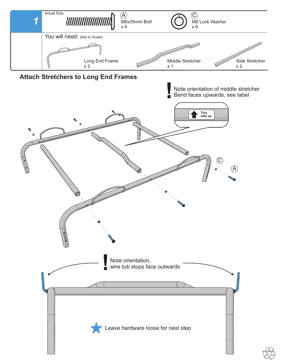 Step 1, Attach stretchers to long end frames | Copernicus SWT User Manual | Page 4 / 8