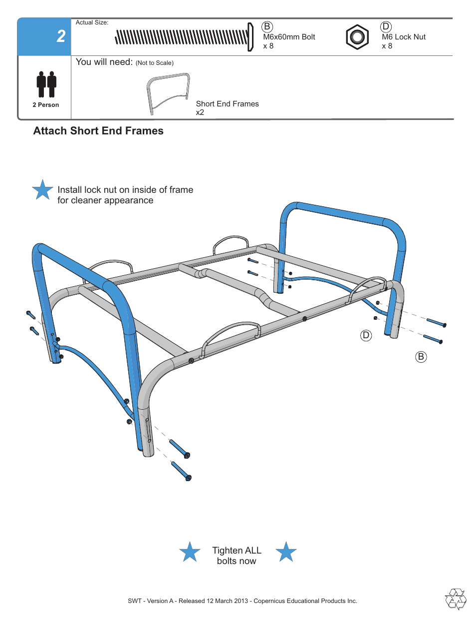 Step 2, Attach short end frames | Copernicus SWT User Manual | Page 5 / 8
