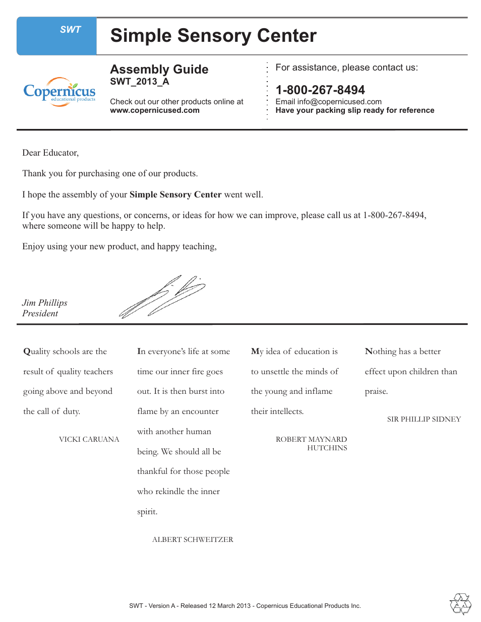 Thank you, Simple sensory center, Assembly guide | Copernicus SWT User Manual | Page 8 / 8