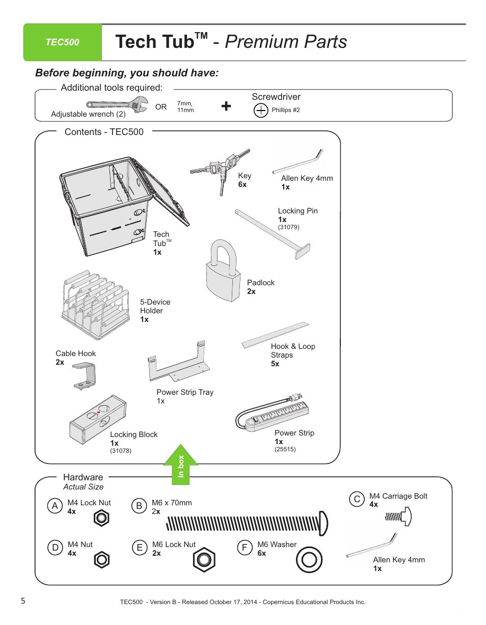 Tech tub - premium parts, Before beginning, you should have | Copernicus TEC500 User Manual | Page 5 / 13