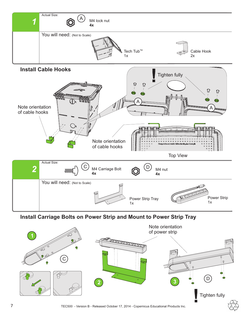 Install cable hooks | Copernicus TEC500 User Manual | Page 7 / 13