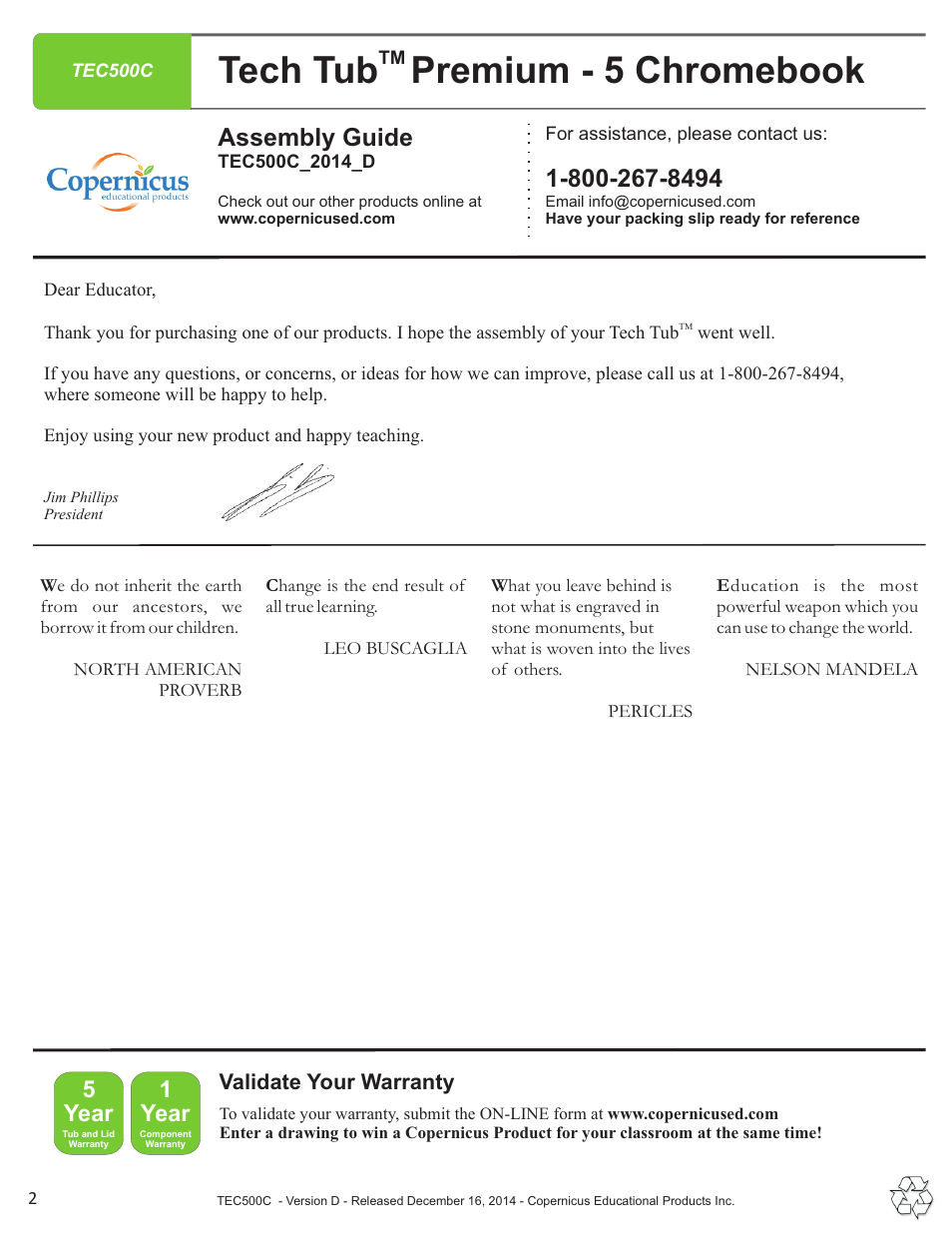 Tech tub premium - 5 chromebook, Assembly guide, Year | 1year | Copernicus TEC500C User Manual | Page 2 / 12