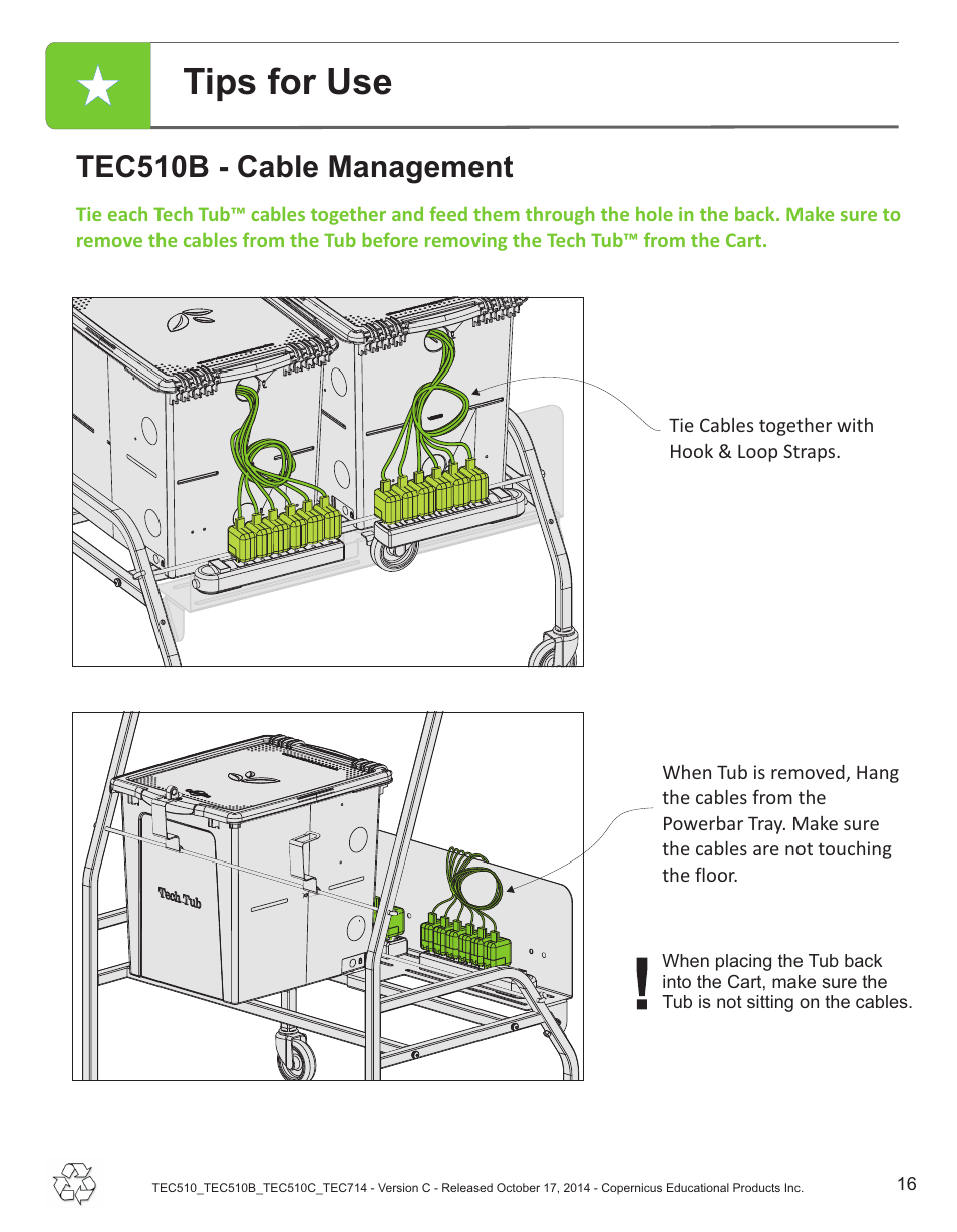 Tips for use, Tec510b - cable management | Copernicus TEC714 User Manual | Page 16 / 17