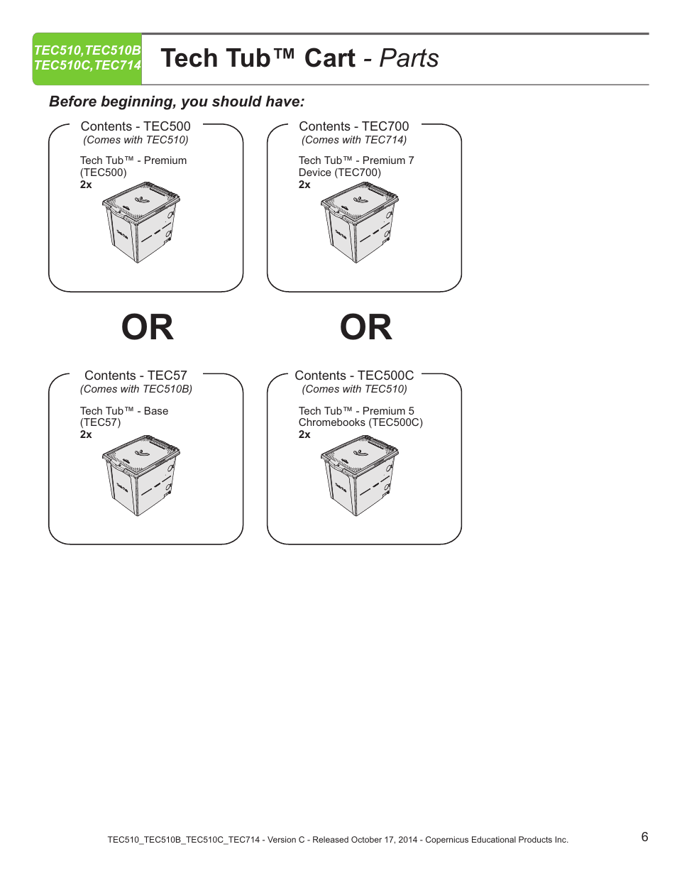 Tech tub™ cart - parts | Copernicus TEC714 User Manual | Page 6 / 17