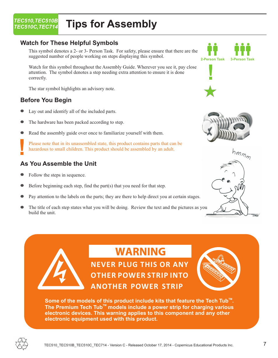 Tips for assembly | Copernicus TEC714 User Manual | Page 7 / 17