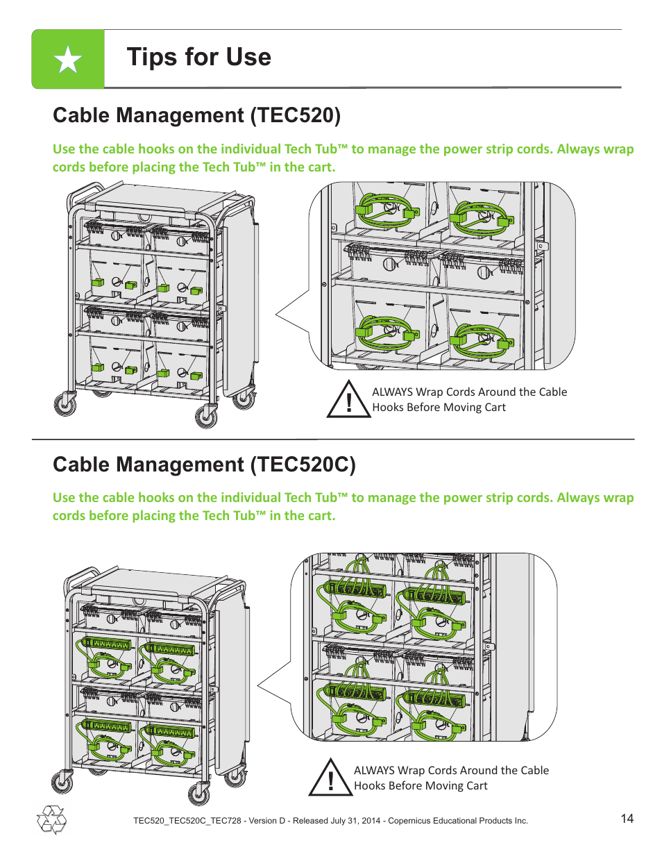 Tips for use, Cable management (tec520), Cable management (tec520c) | Copernicus TEC728 User Manual | Page 14 / 18