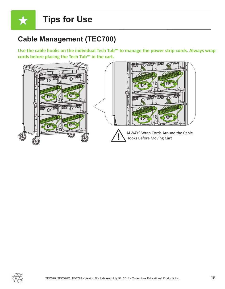 Tips for use, Cable management (tec700) | Copernicus TEC728 User Manual | Page 15 / 18