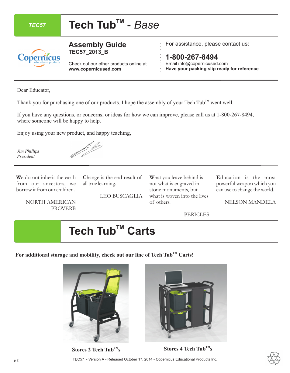 Tech tub - base, Tech tub carts, Assembly guide | Copernicus TEC57 User Manual | Page 2 / 8