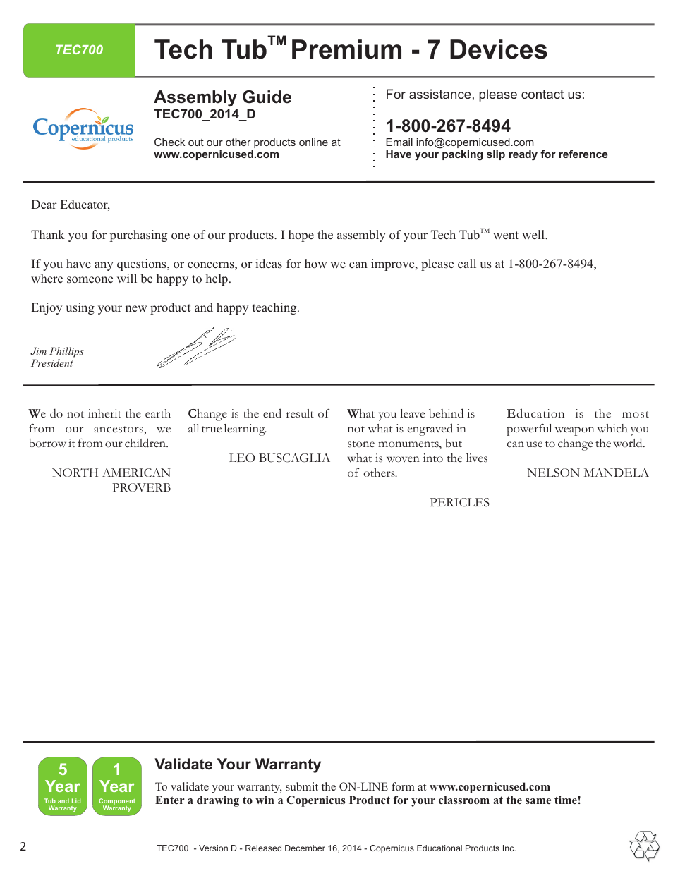 Tech tub premium - 7 devices, Assembly guide, Year | 1year | Copernicus TEC700 User Manual | Page 2 / 12
