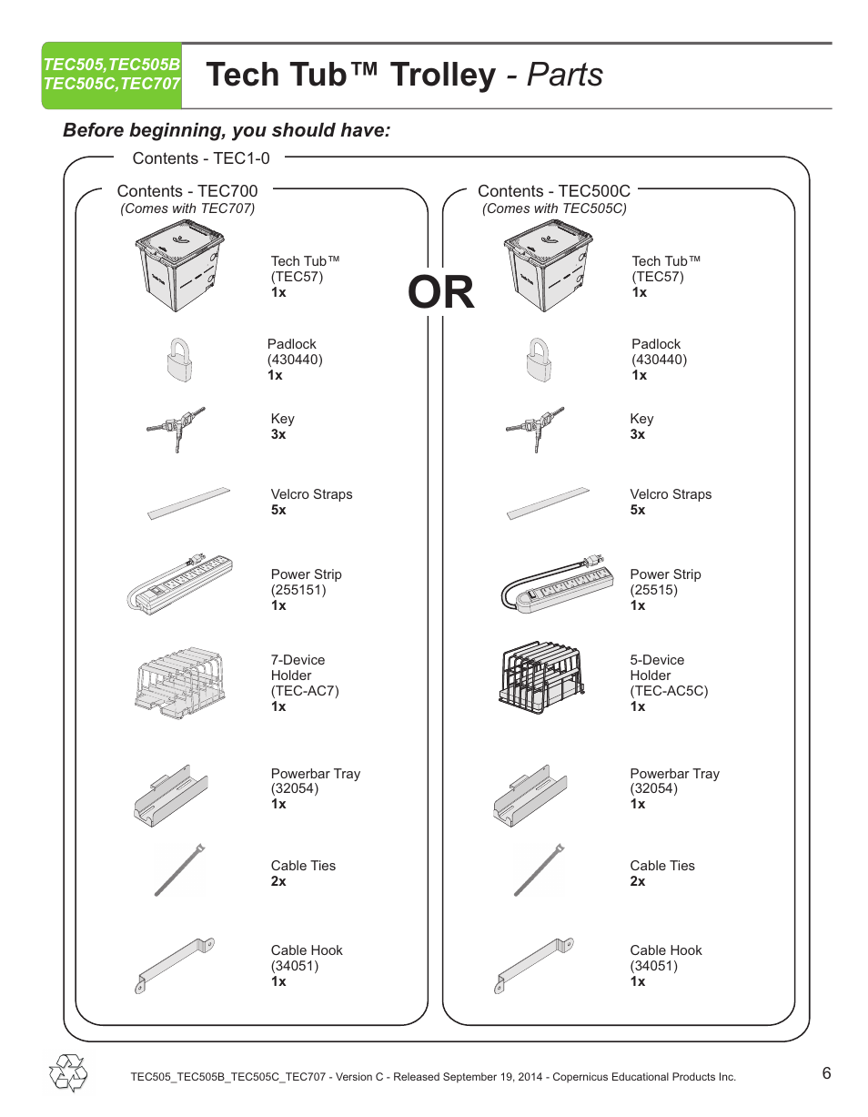 Tech tub™ trolley - parts | Copernicus TEC707 User Manual | Page 6 / 14