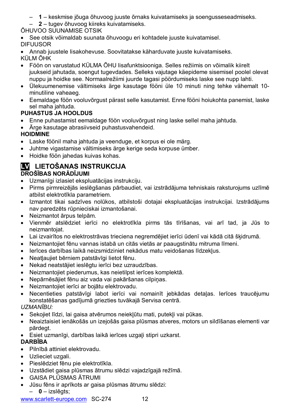 Scarlett SC-274 User Manual | Page 12 / 18