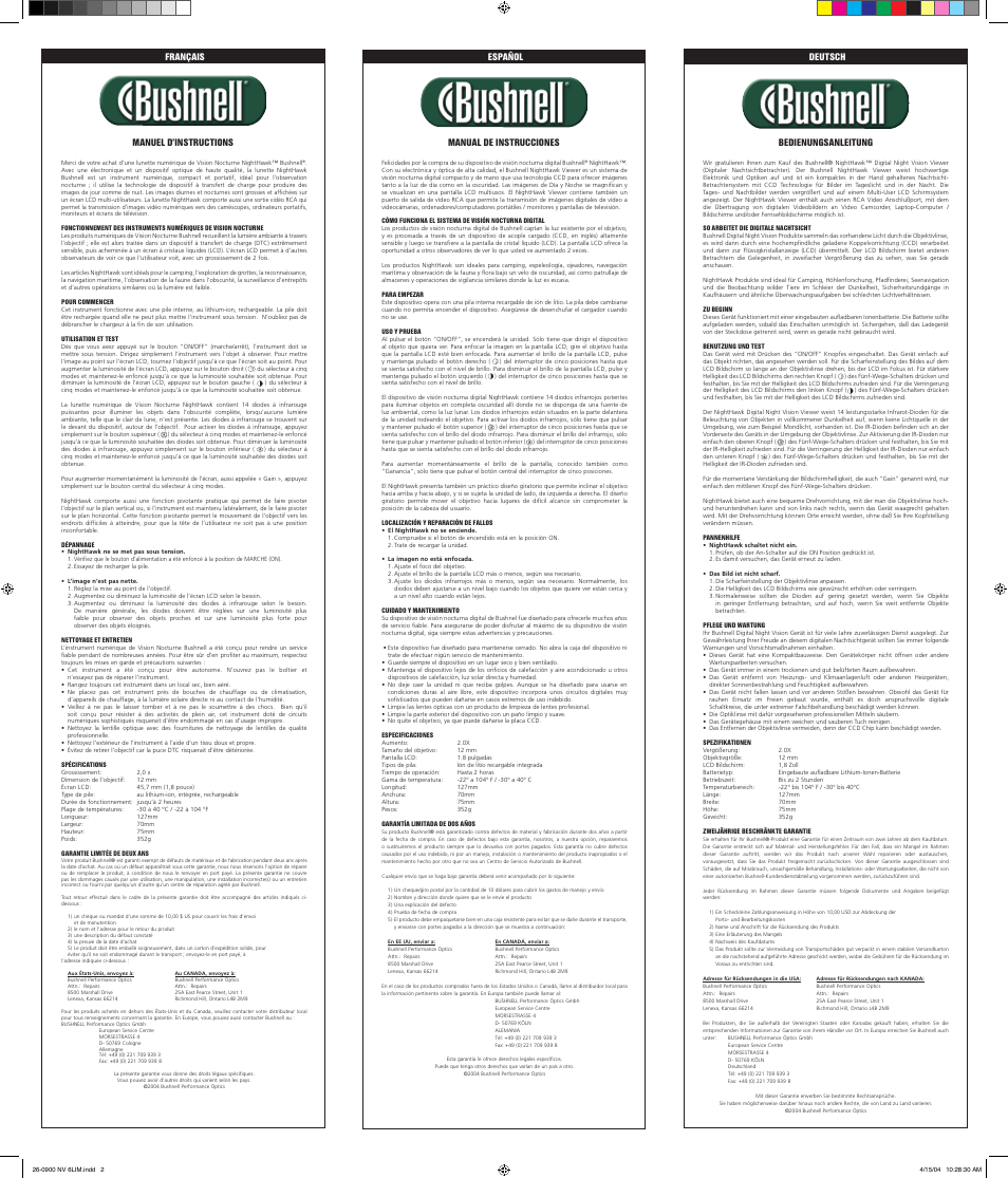 Bushnell 26-0900 User Manual | Page 2 / 2