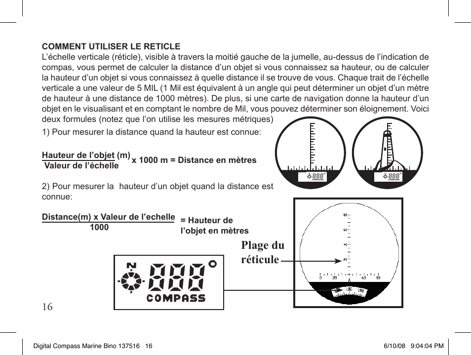 Plage du réticule | Bushnell 13-7507 User Manual | Page 16 / 64