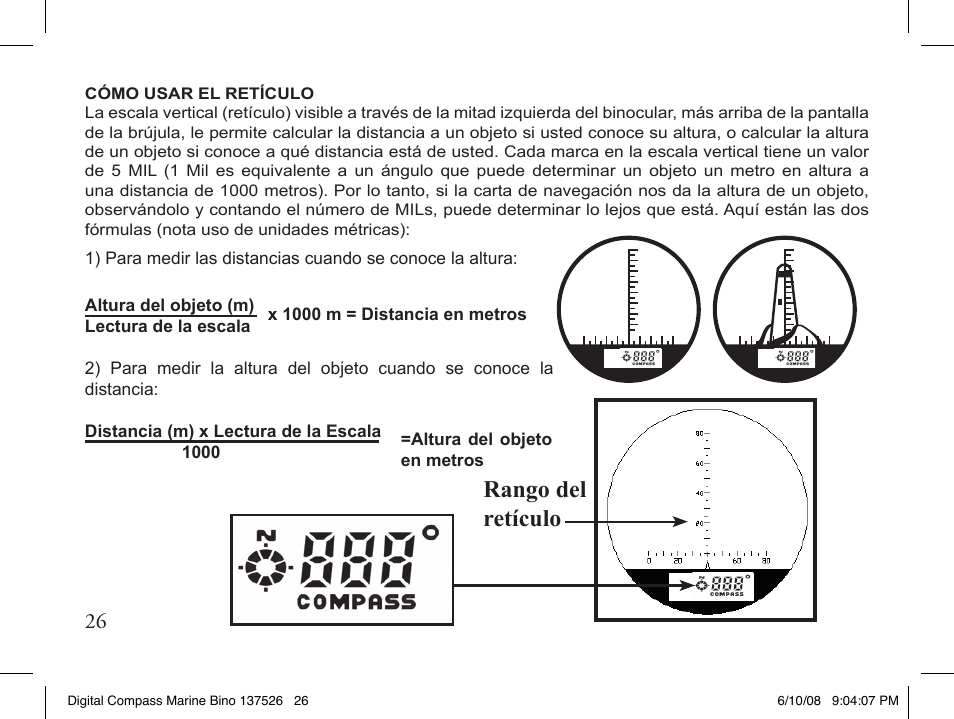 Rango del retículo | Bushnell 13-7507 User Manual | Page 26 / 64