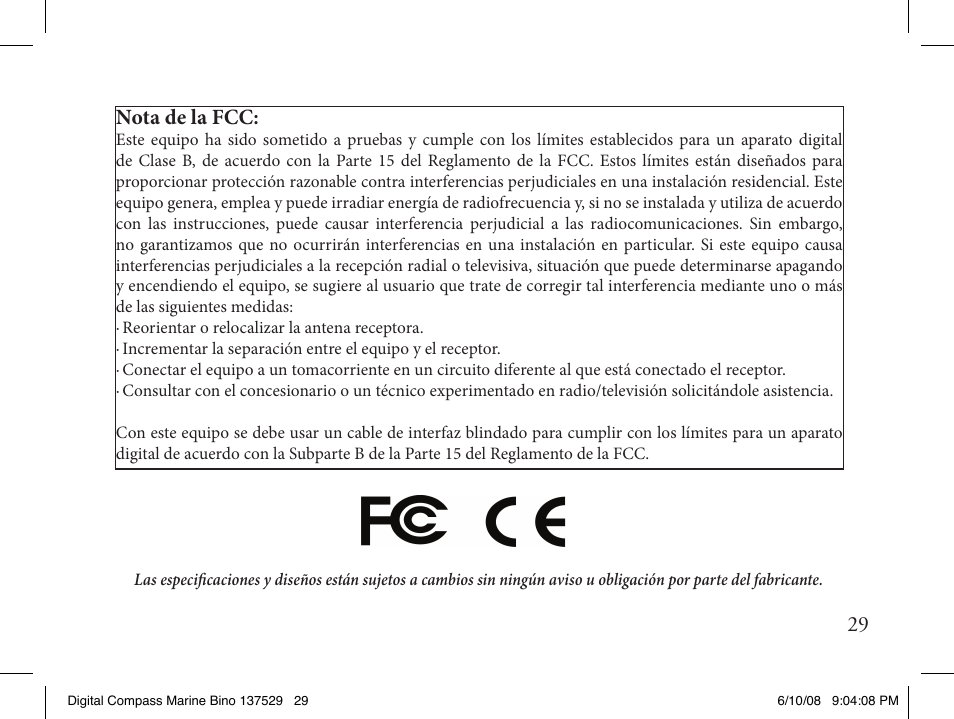 9 nota de la fcc | Bushnell 13-7507 User Manual | Page 29 / 64