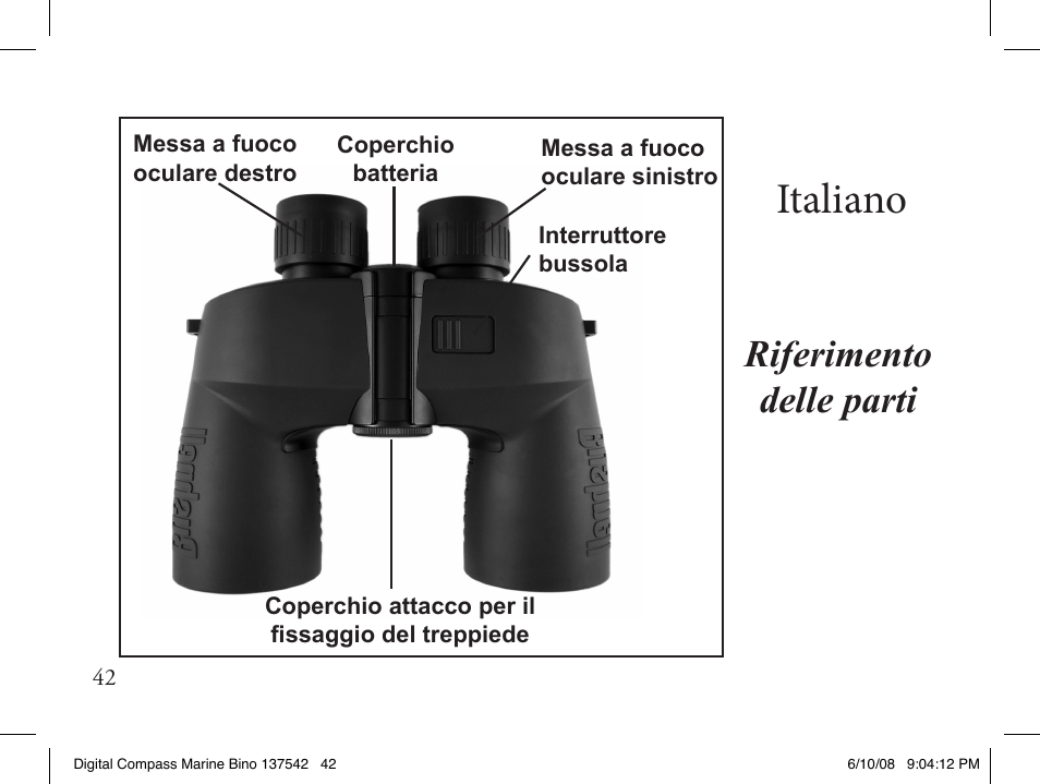 Italiano, Riferimento delle parti | Bushnell 13-7507 User Manual | Page 42 / 64