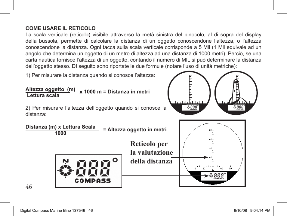 Reticolo per la valutazione della distanza | Bushnell 13-7507 User Manual | Page 46 / 64