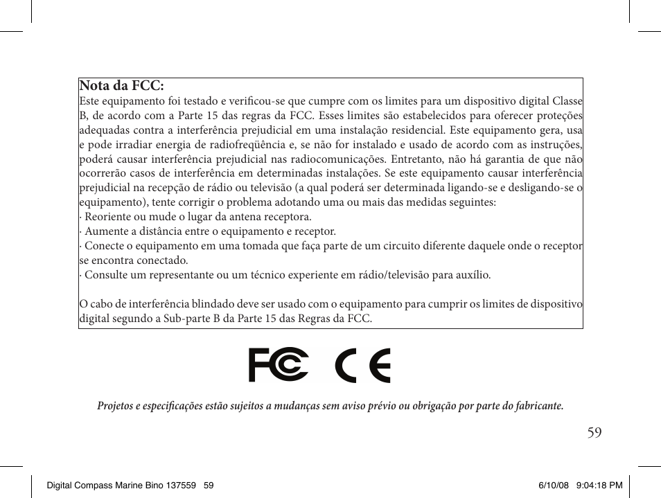 9 nota da fcc | Bushnell 13-7507 User Manual | Page 59 / 64