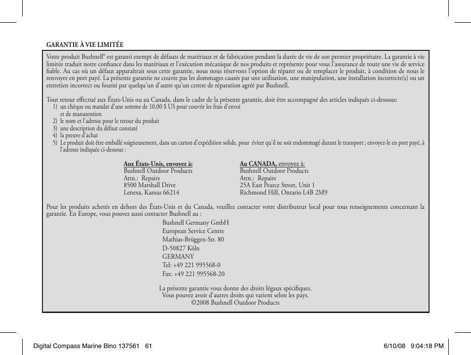 Bushnell 13-7507 User Manual | Page 61 / 64