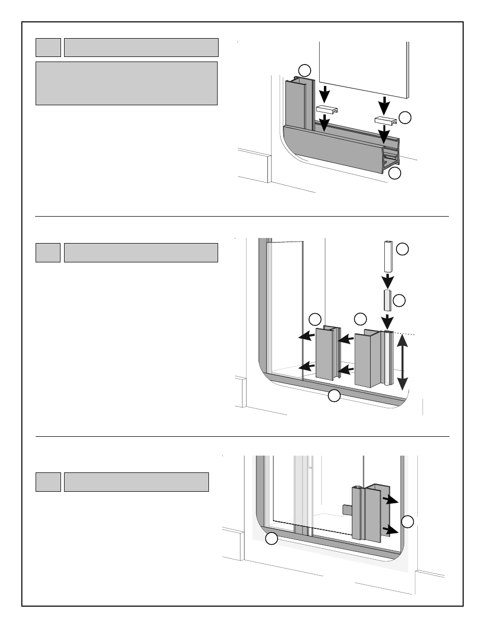 Hinge door stop, Setting blocks, Side panel | Jamb, Magnetic door stop | Coral Industries Hyaline Swing Door/ILP (1/4 Frameless) - 6N0 User Manual | Page 4 / 8